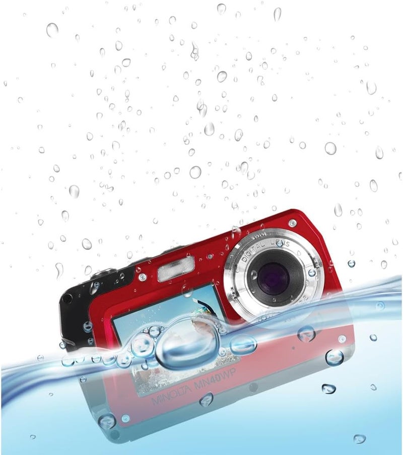Minolta MN40WP 48MP Waterproof Digital Camera – Dual LCD Screens, 2.7K QHD Video, 16x Digital Zoom, Anti-Shake, Face Detection, 10ft Waterproof (Red) - Image 4